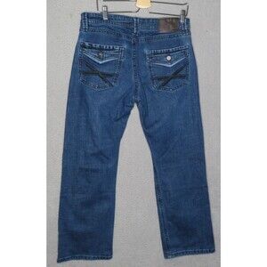 T K Axel Jeans Mens 32x32 Blue Slim Bootcut Dark Wash Cotton Denim Flap Pockets